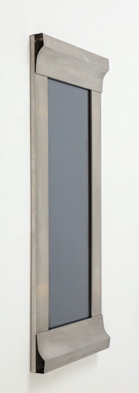 Rare Stainless Steel Graphic Mirror in the Style of Kappa, Italy, 1970s