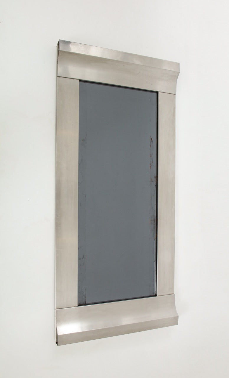 Rare Stainless Steel Graphic Mirror in the Style of Kappa, Italy, 1970s