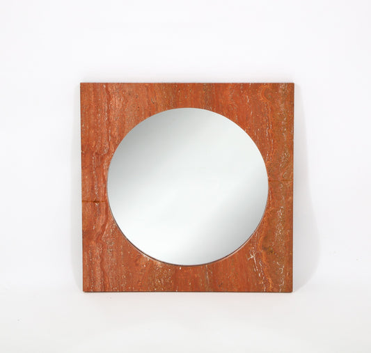 Italian Red Travertine Square Mirror, 1970s