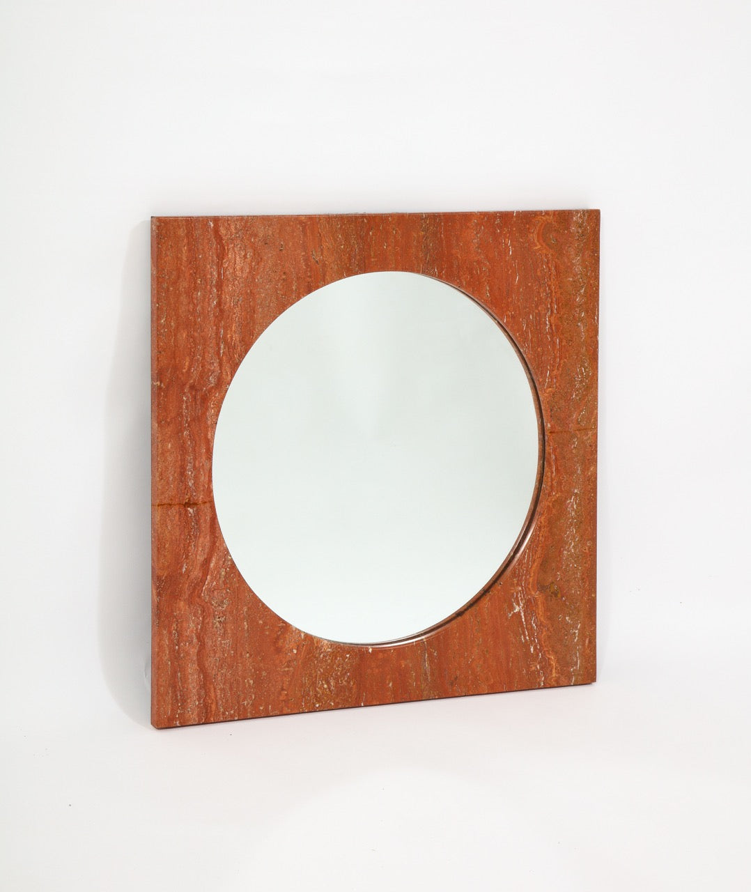 Italian Red Travertine Square Mirror, 1970s