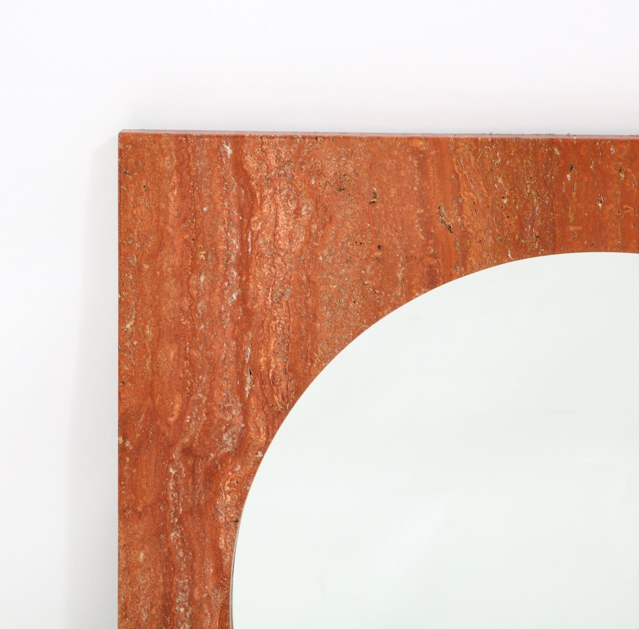 Italian Red Travertine Square Mirror, 1970s