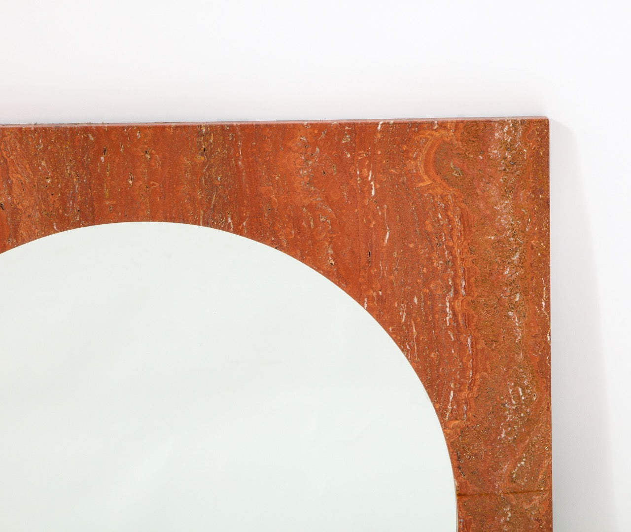 Italian Red Travertine Square Mirror, 1970s