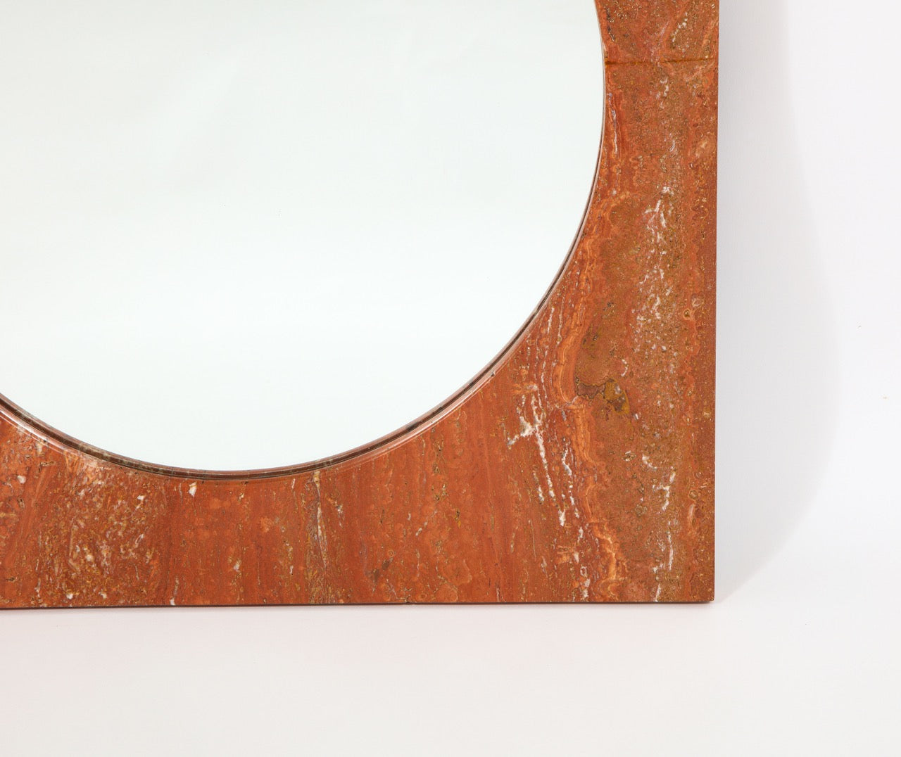 Italian Red Travertine Square Mirror, 1970s