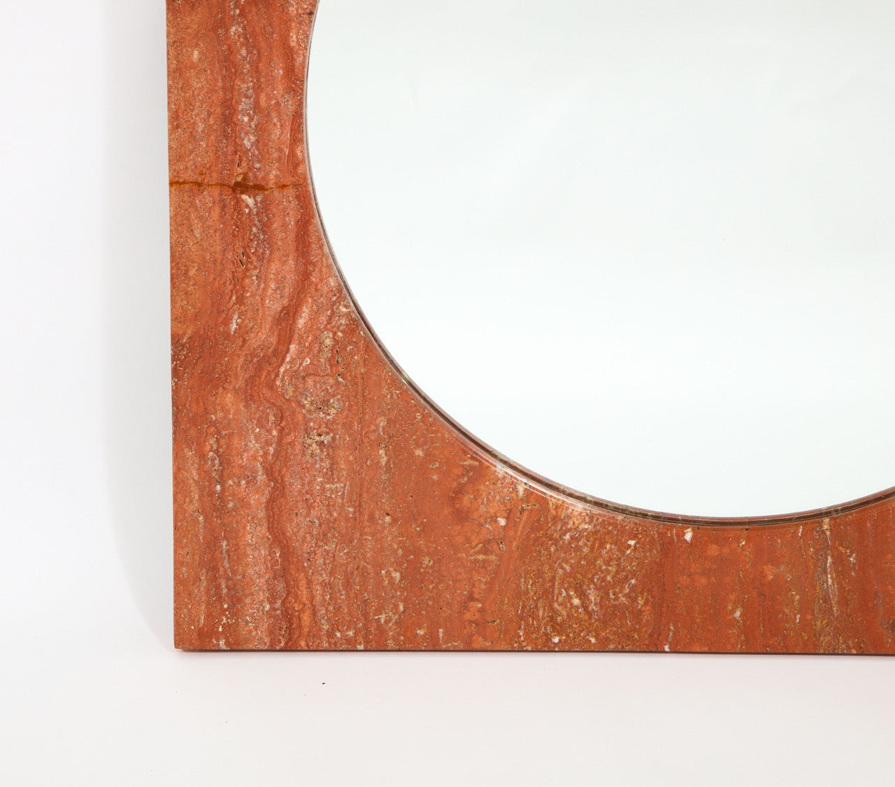 Italian Red Travertine Square Mirror, 1970s