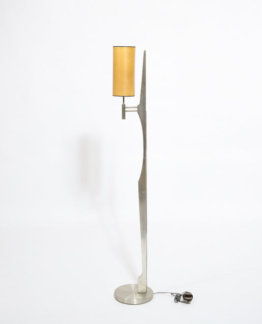 Minimalist Stainless Steel Floor Lamp Attributed to Maison Jansen, France 1970s