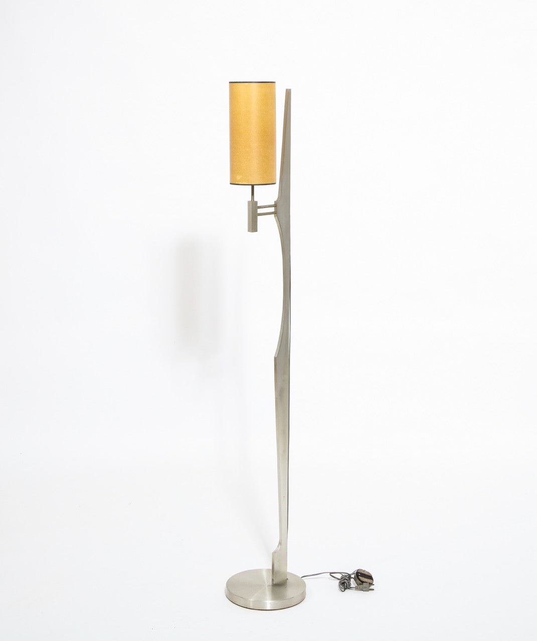 Minimalist Stainless Steel Floor Lamp Attributed to Maison Jansen, France 1970s