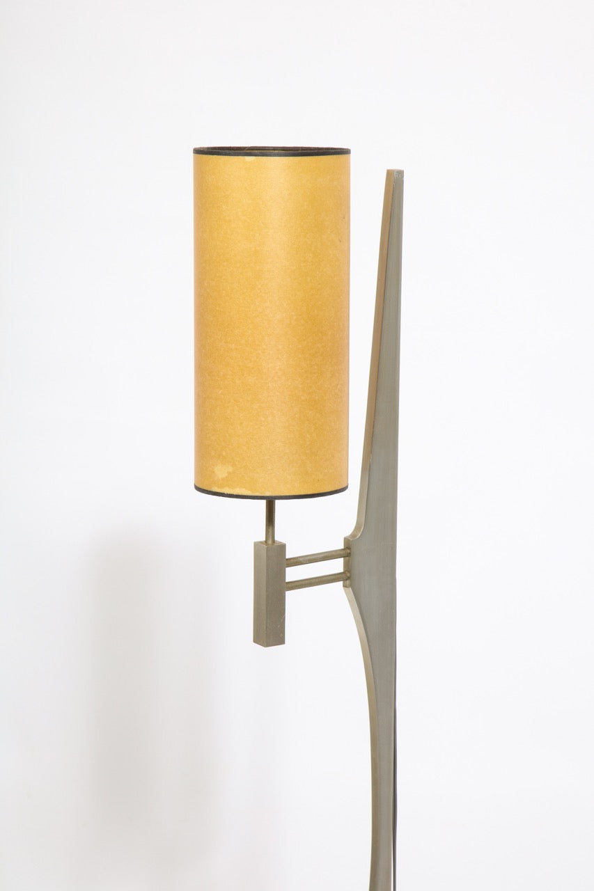 Minimalist Stainless Steel Floor Lamp Attributed to Maison Jansen, France 1970s