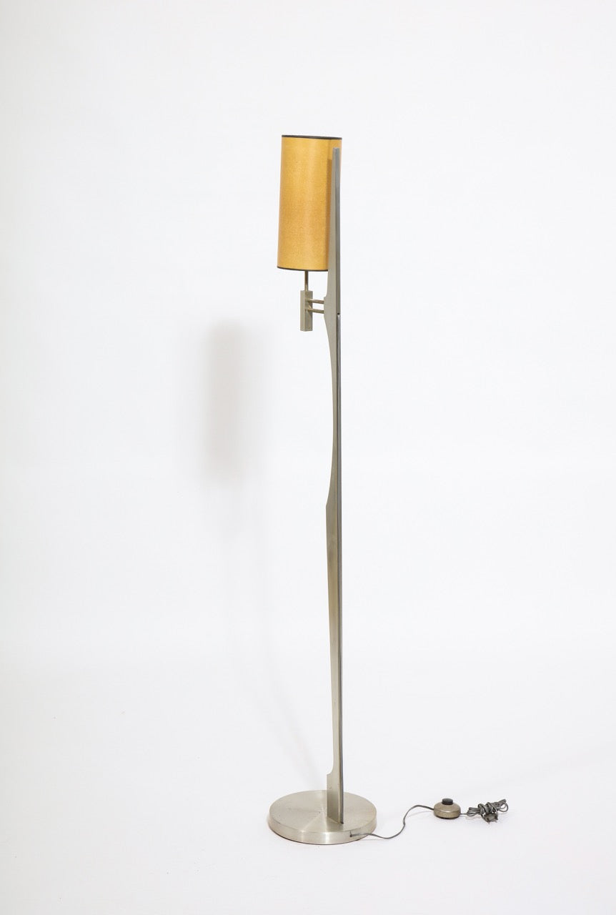 Minimalist Stainless Steel Floor Lamp Attributed to Maison Jansen, France 1970s