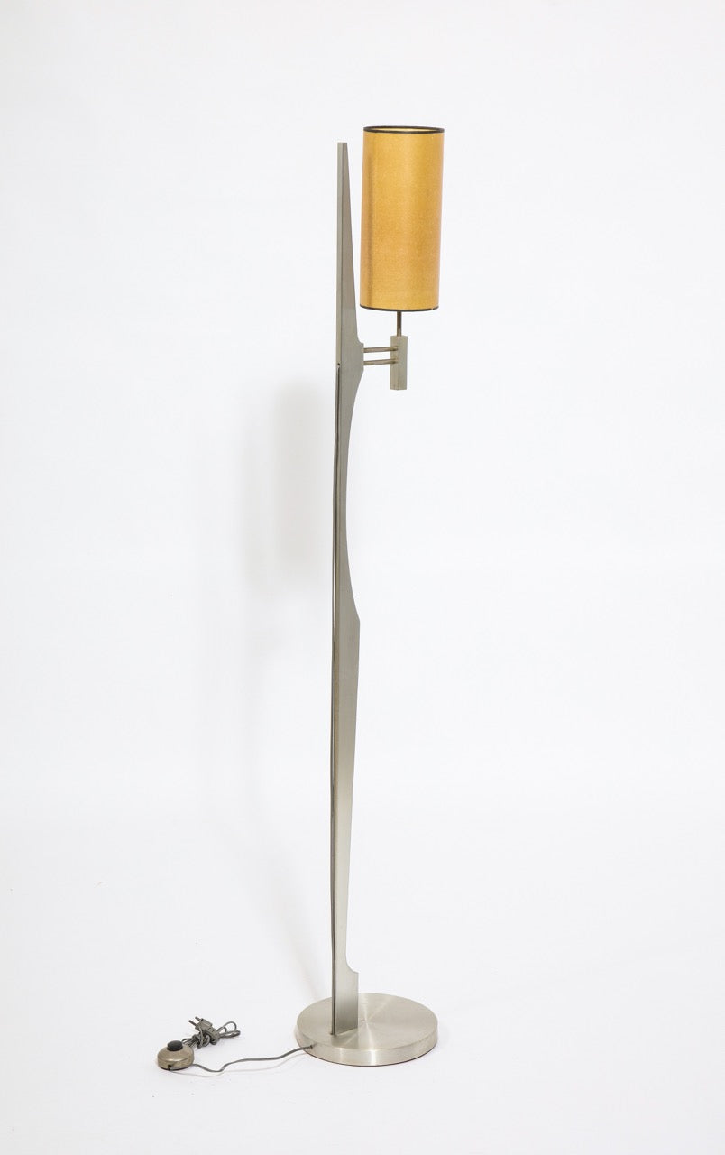 Minimalist Stainless Steel Floor Lamp Attributed to Maison Jansen, France 1970s