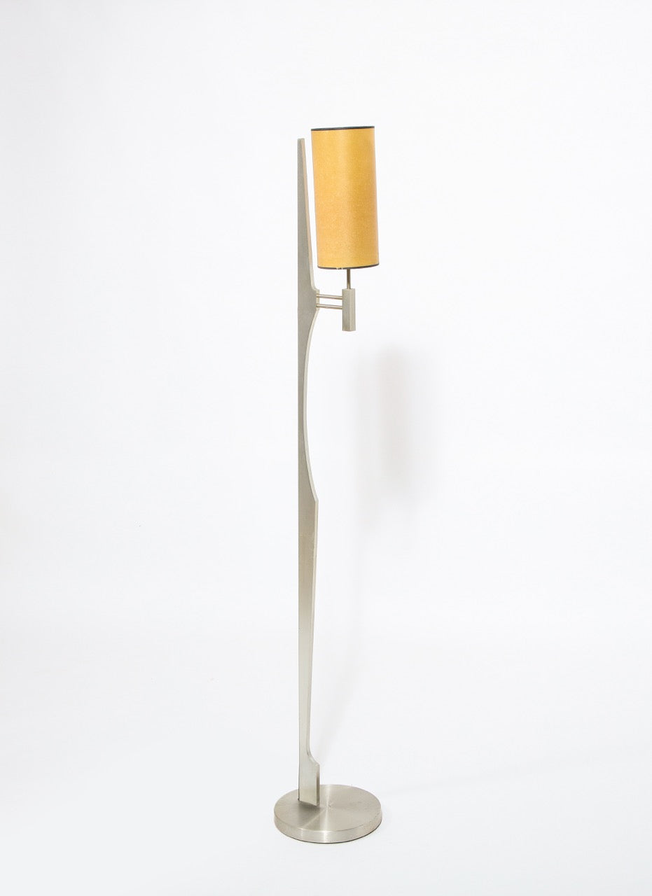 Minimalist Stainless Steel Floor Lamp Attributed to Maison Jansen, France 1970s