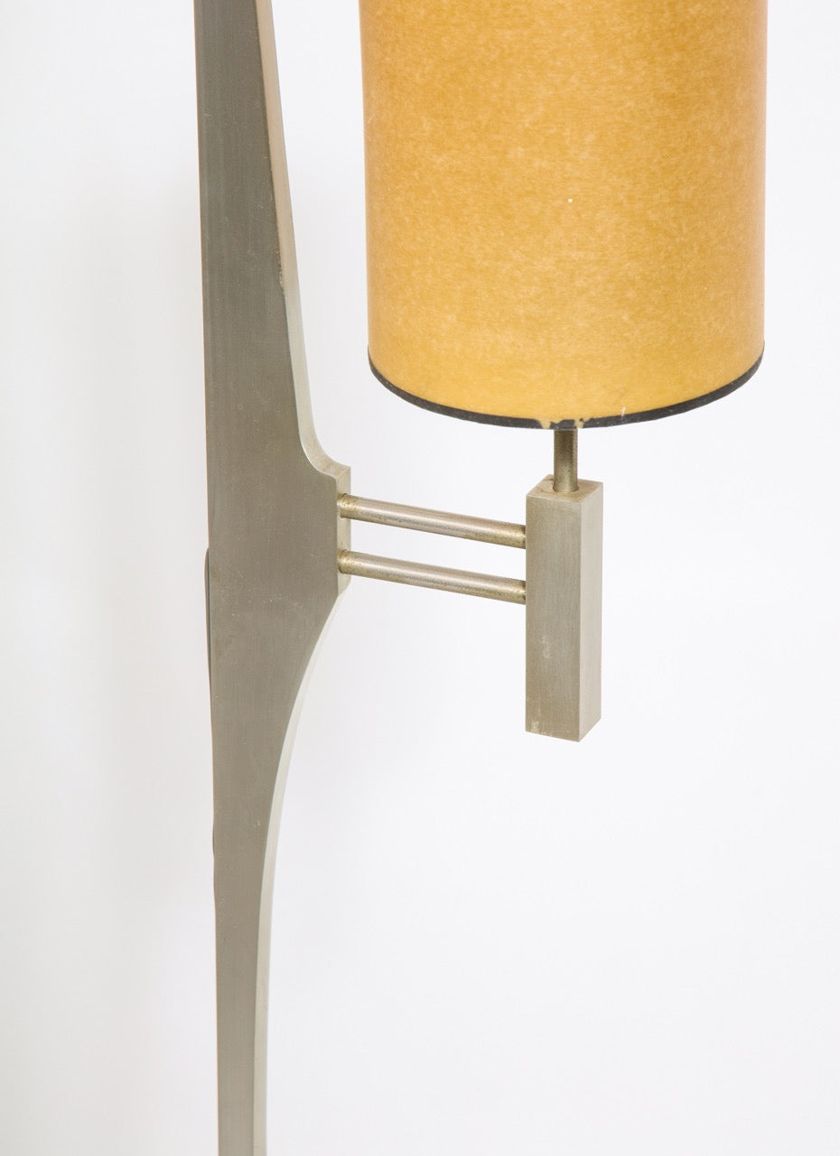 Minimalist Stainless Steel Floor Lamp Attributed to Maison Jansen, France 1970s