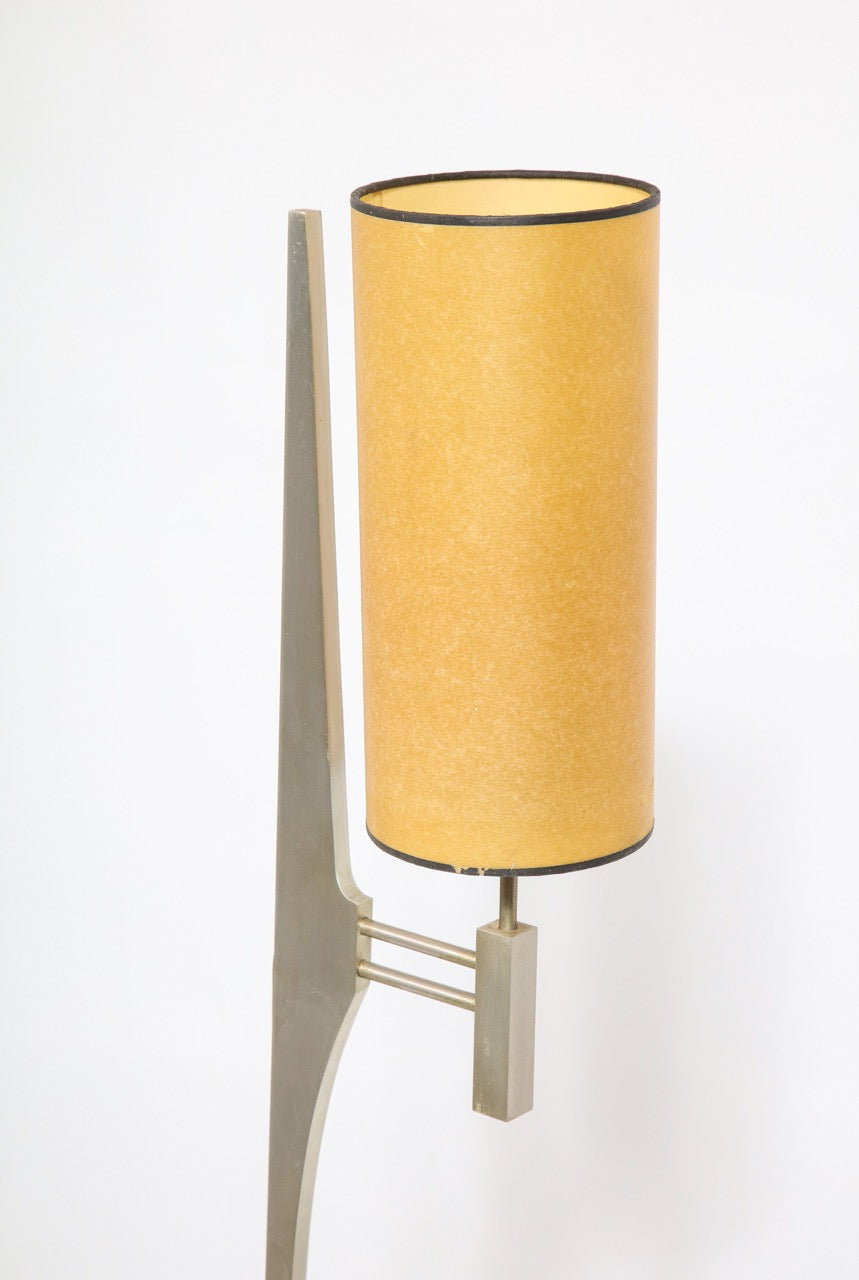 Minimalist Stainless Steel Floor Lamp Attributed to Maison Jansen, France 1970s