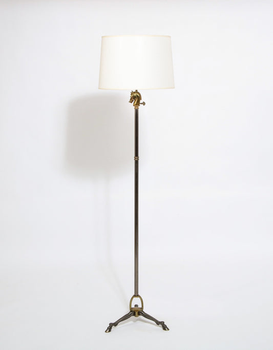 Gunmetal Finish and Bronze Horsehead and Feet Tripod Floor Lamp by Maison Jansen