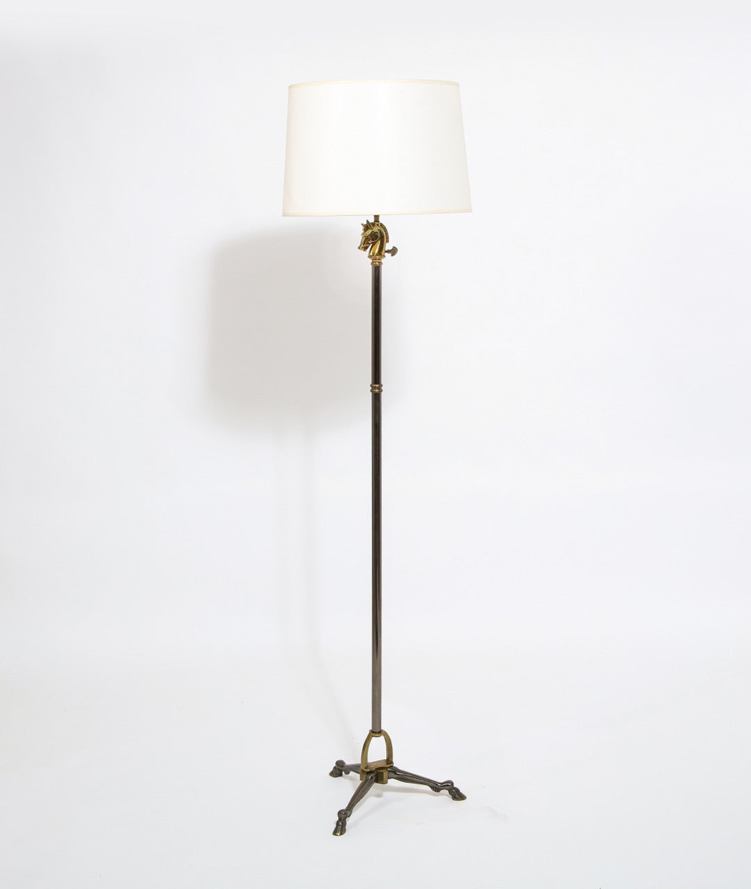 Gunmetal Finish and Bronze Horsehead and Feet Tripod Floor Lamp by Maison Jansen