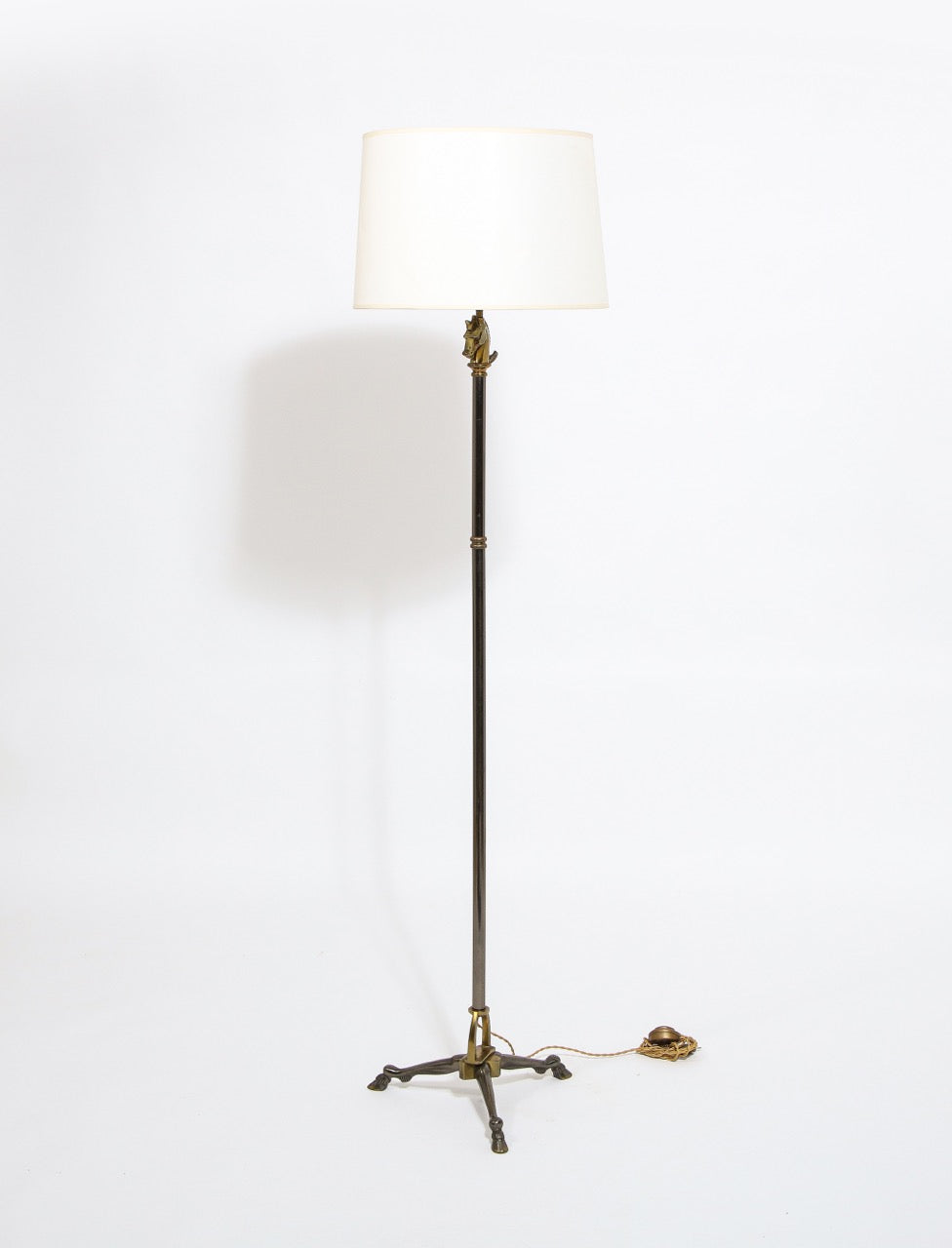 Gunmetal Finish and Bronze Horsehead and Feet Tripod Floor Lamp by Maison Jansen