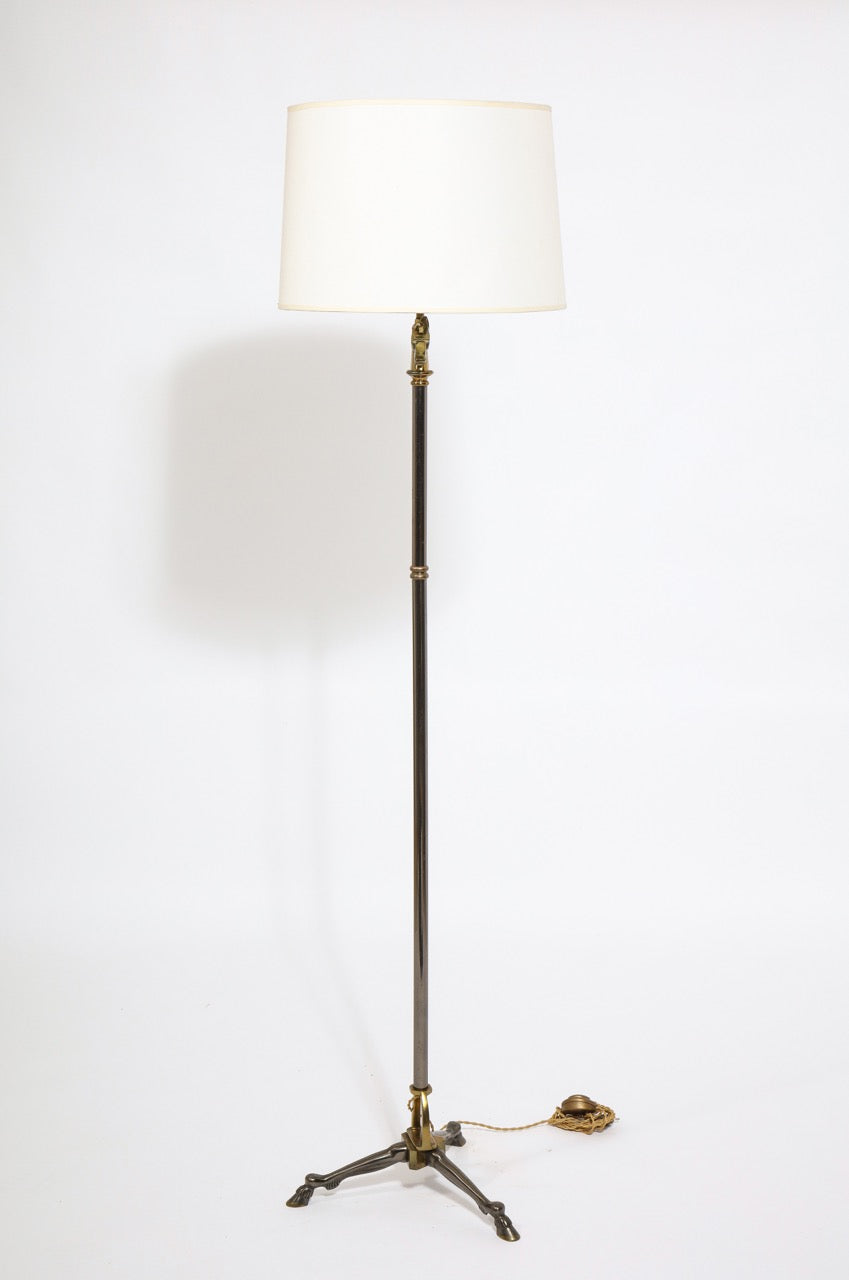 Gunmetal Finish and Bronze Horsehead and Feet Tripod Floor Lamp by Maison Jansen