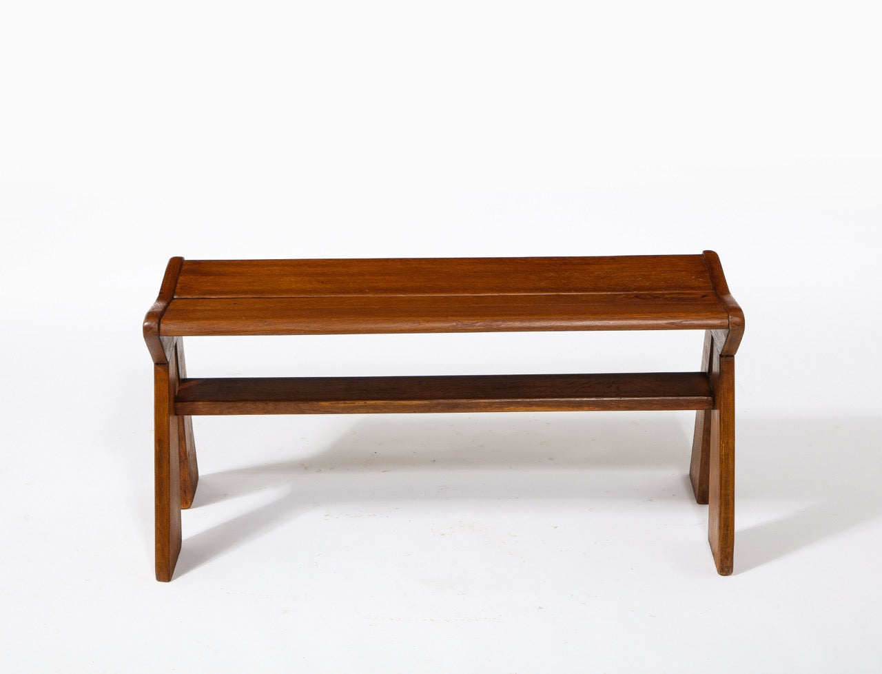 French Reconstruction Era Solid Oak Compact Bench, France, 1940s