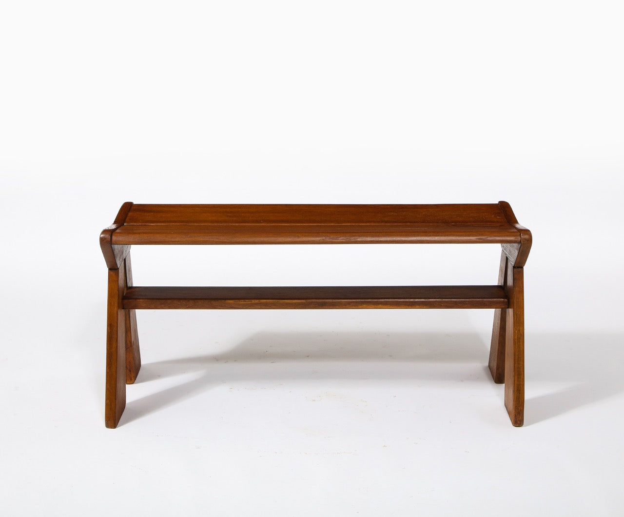 French Reconstruction Era Solid Oak Compact Bench, France, 1940s