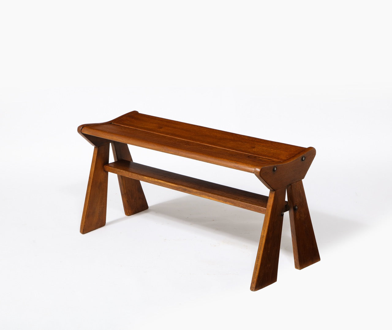 French Reconstruction Era Solid Oak Compact Bench, France, 1940s