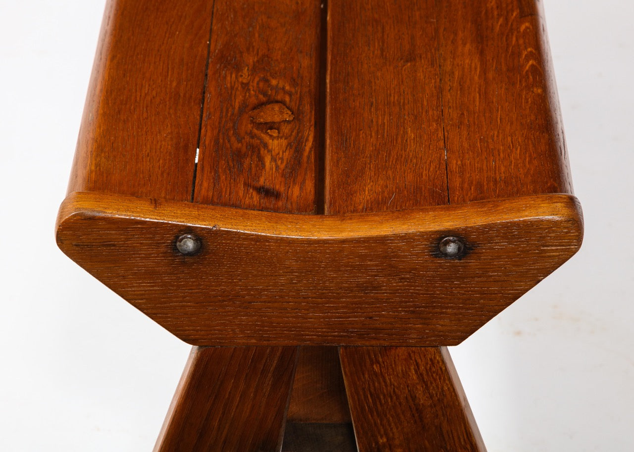 French Reconstruction Era Solid Oak Compact Bench, France, 1940s