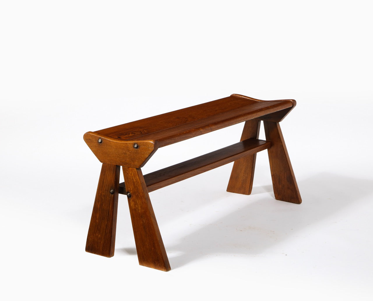 French Reconstruction Era Solid Oak Compact Bench, France, 1940s