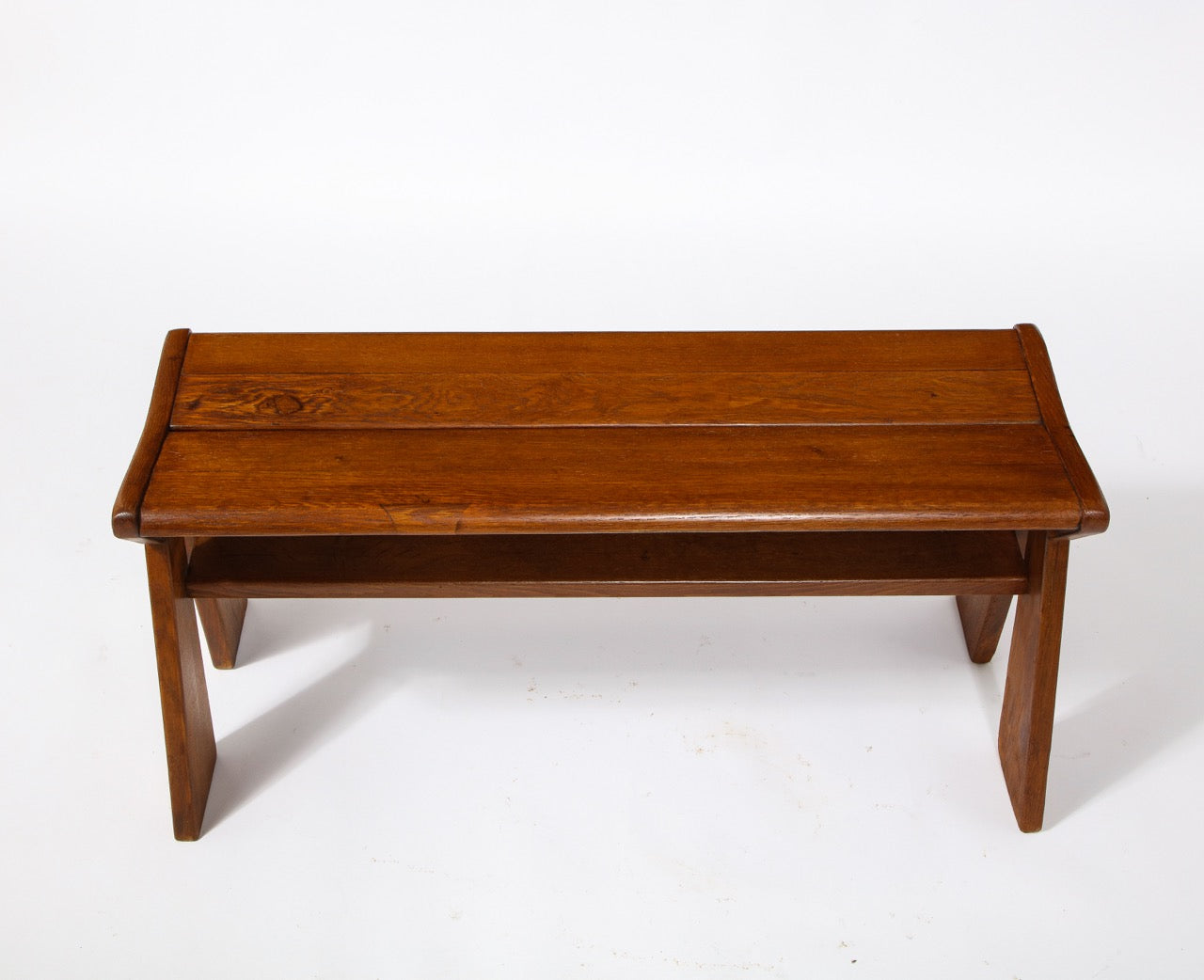 French Reconstruction Era Solid Oak Compact Bench, France, 1940s