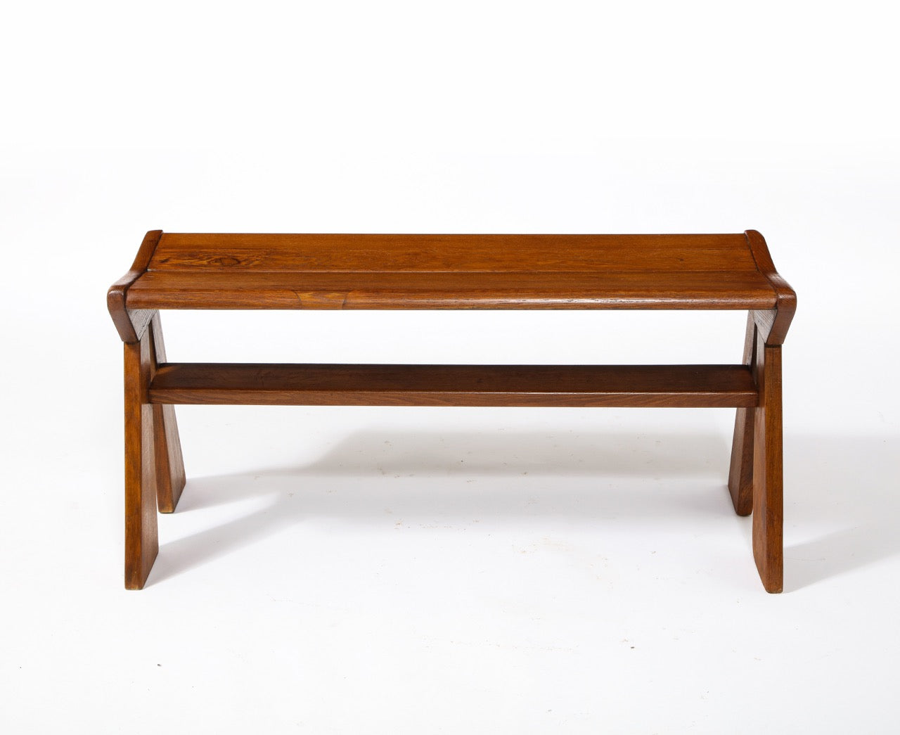 French Reconstruction Era Solid Oak Compact Bench, France, 1940s