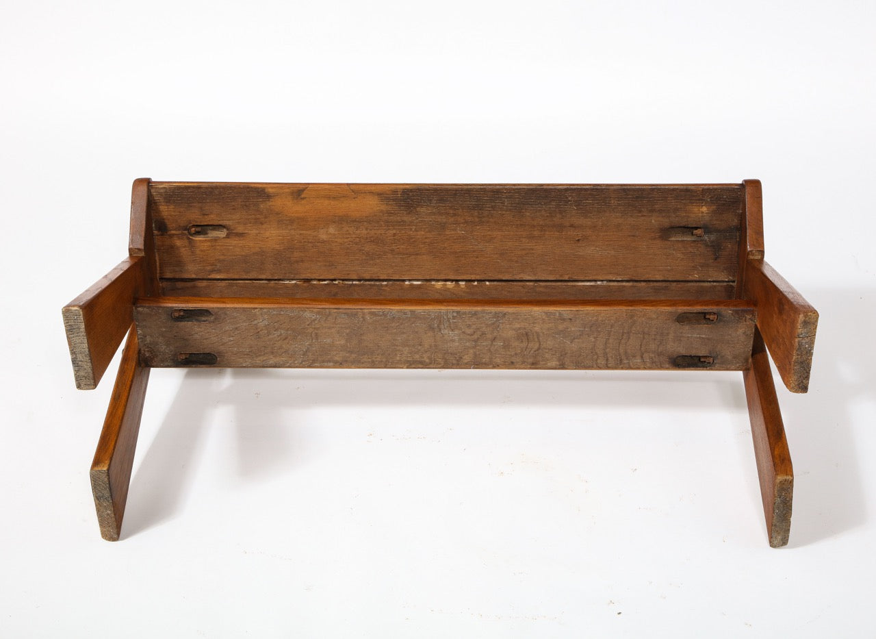 French Reconstruction Era Solid Oak Compact Bench, France, 1940s