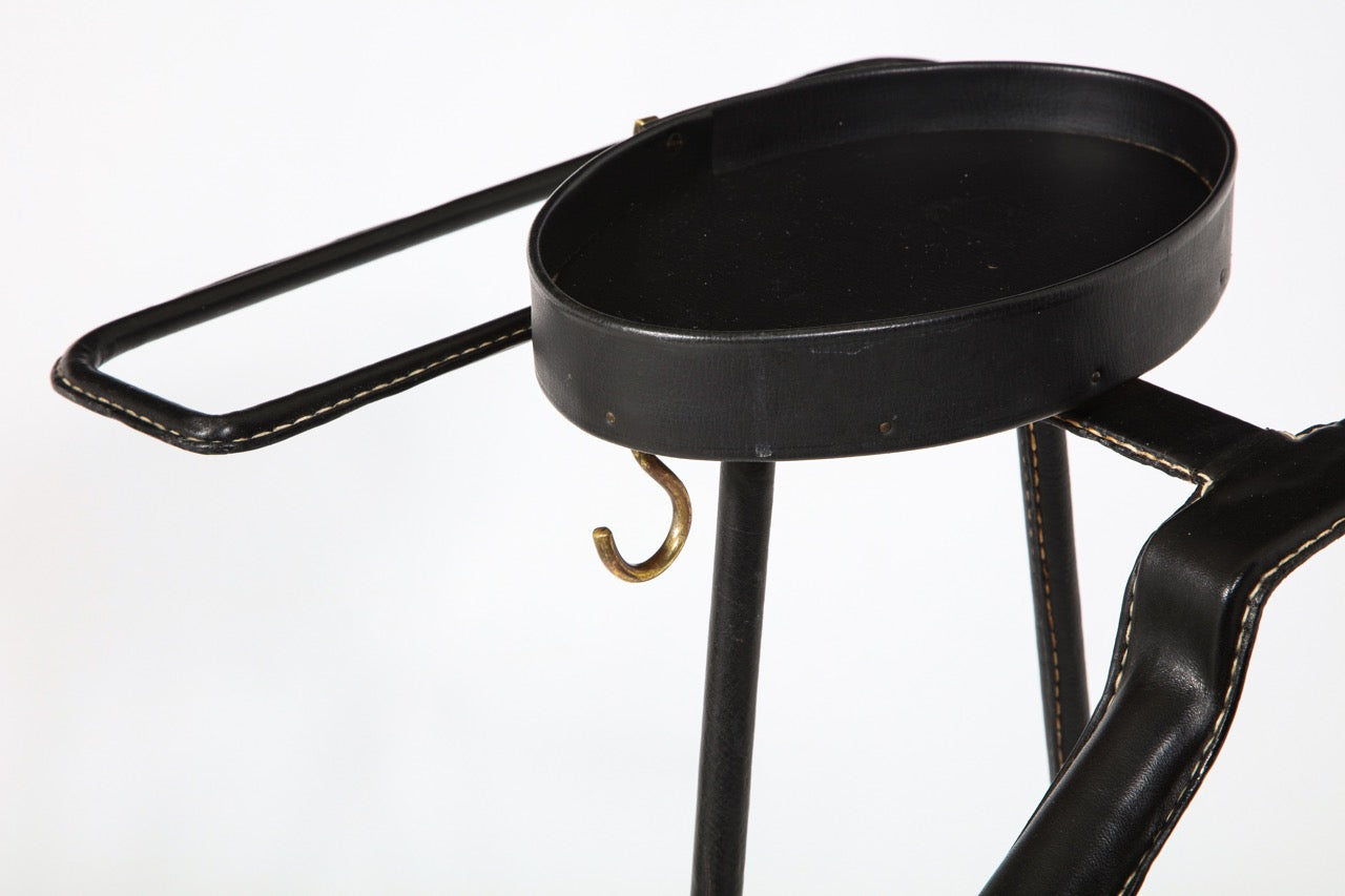 Stitched Leather Valet Stand by Jacques Adnet, France 1960's