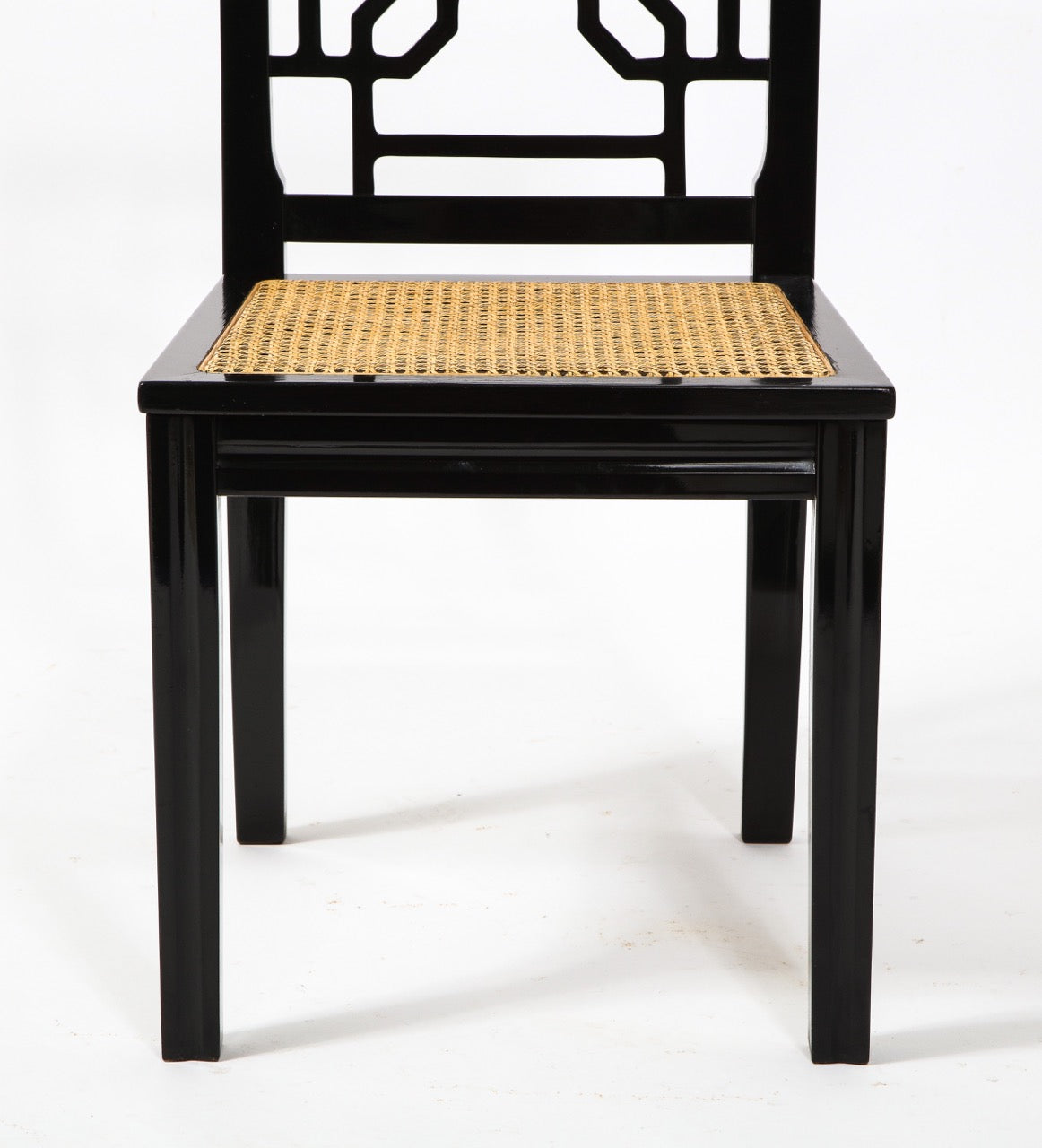 Asian Accents 6 Black Lacquer Wood Canned Chairs by Montina, Italy, 1970's