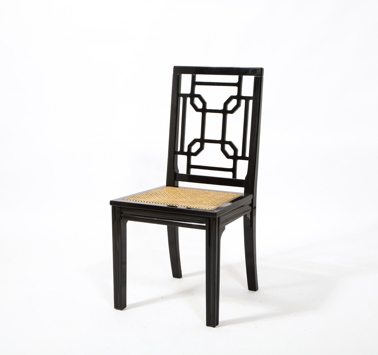 Asian Accents 6 Black Lacquer Wood Canned Chairs by Montina, Italy, 1970's