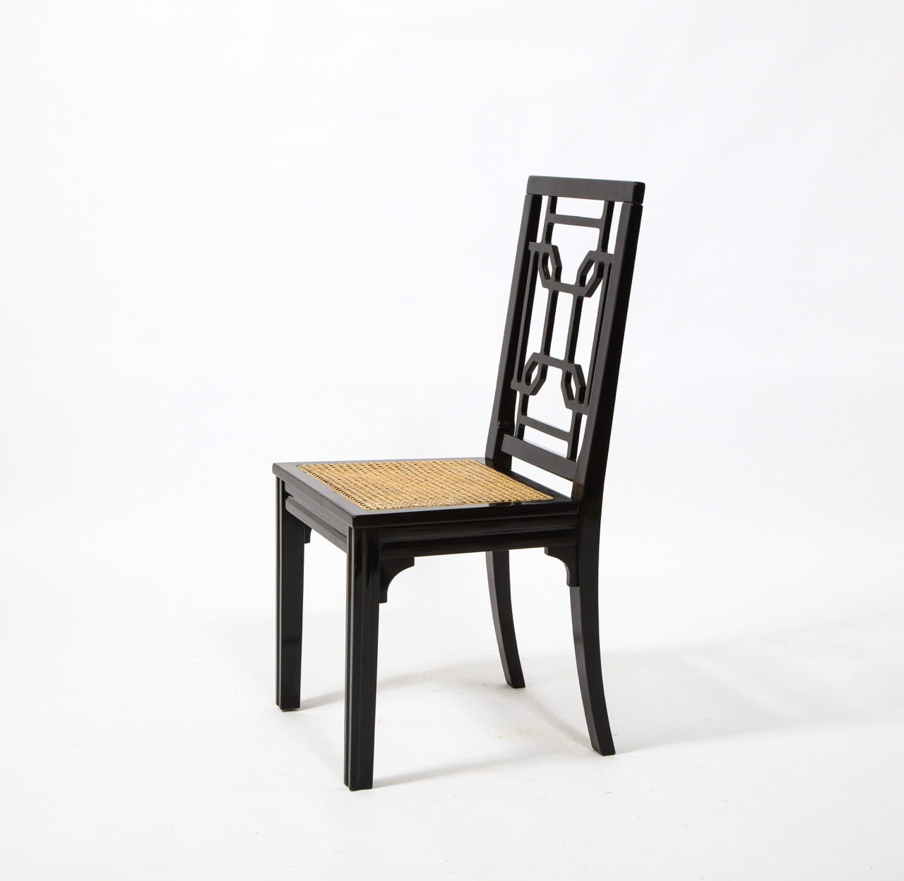 Asian Accents 6 Black Lacquer Wood Canned Chairs by Montina, Italy, 1970's