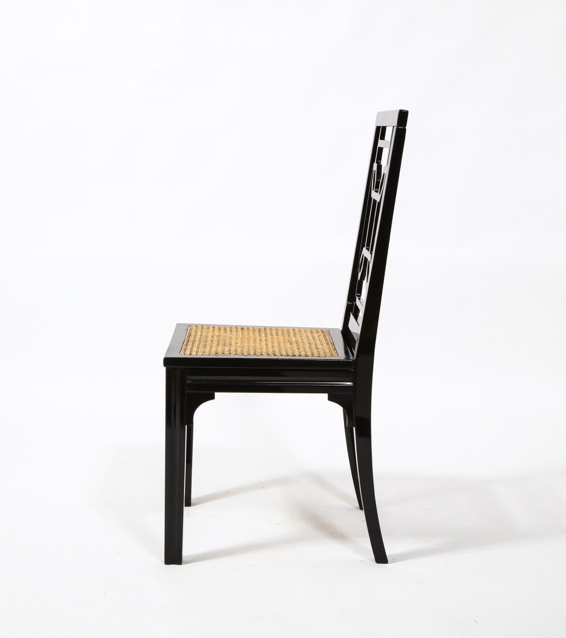 Asian Accents 6 Black Lacquer Wood Canned Chairs by Montina, Italy, 1970's