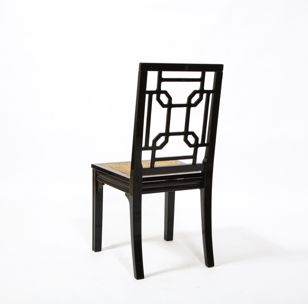 Asian Accents 6 Black Lacquer Wood Canned Chairs by Montina, Italy, 1970's