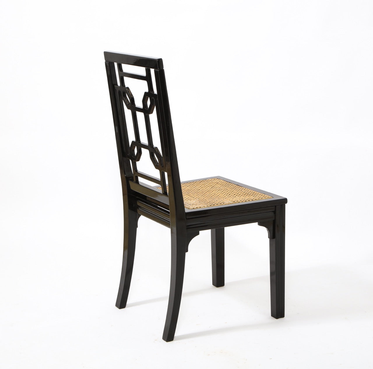 Asian Accents 6 Black Lacquer Wood Canned Chairs by Montina, Italy, 1970's