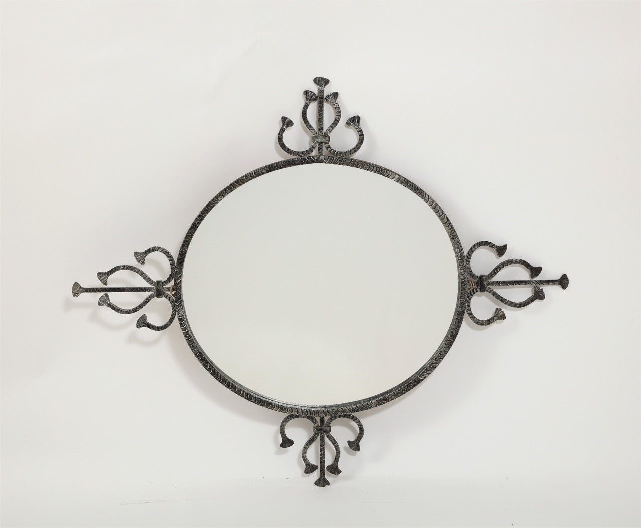 Wrought Iron "Fer Battu" Trident Art Deco Mirror - France 1940's