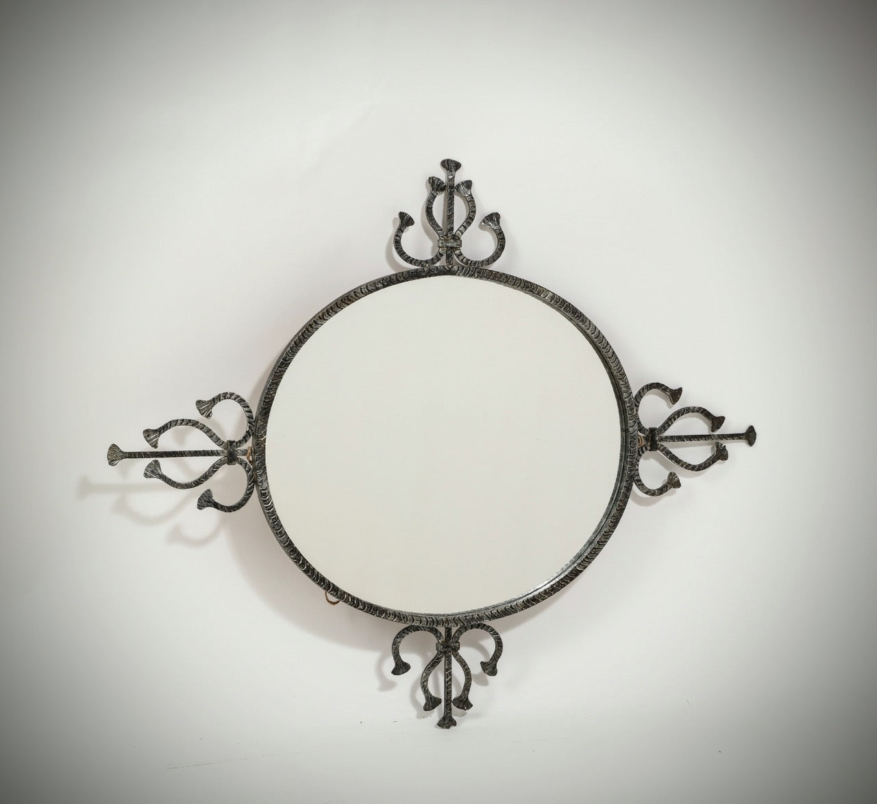 Wrought Iron "Fer Battu" Trident Art Deco Mirror - France 1940's