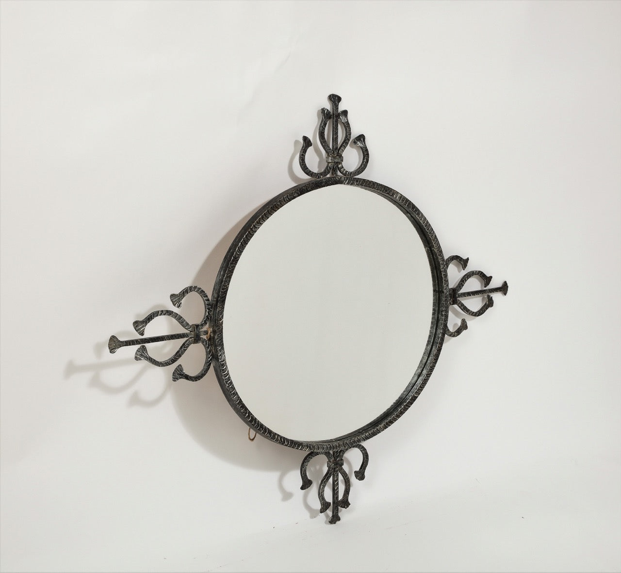 Wrought Iron "Fer Battu" Trident Art Deco Mirror - France 1940's