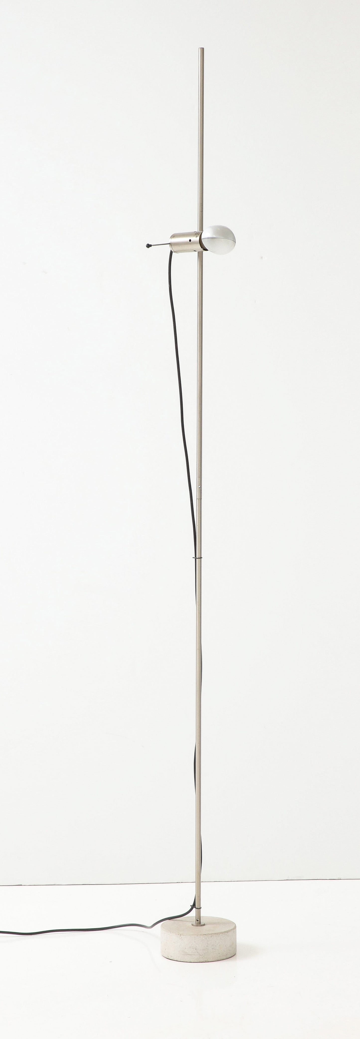 Stainless Steel & Concrete Base Floor Lamp by Tito Agnoli f. Oluce - Italy 1960s