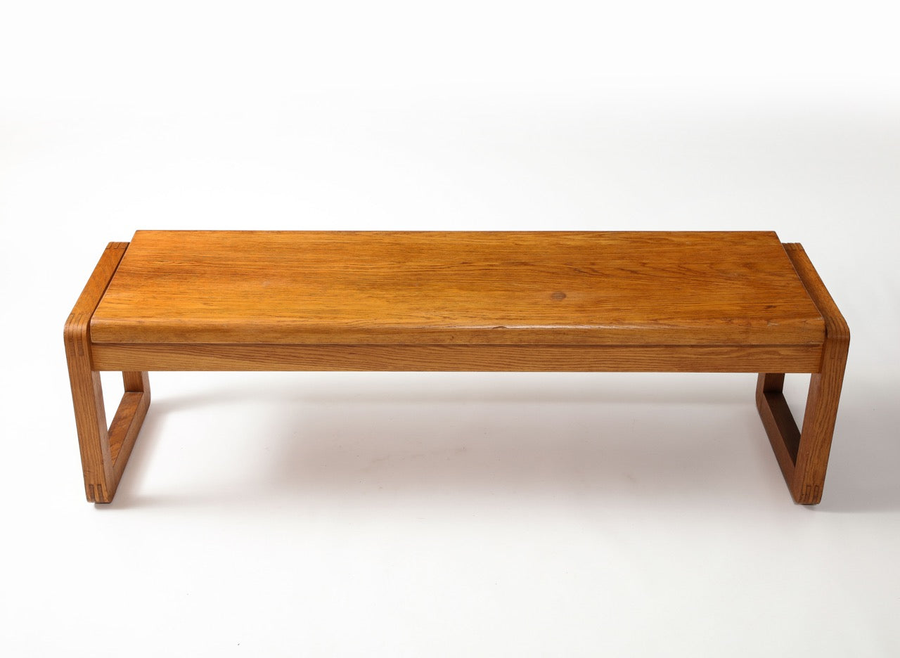 Minimalist Solid Oak Bench in style of Guillerme & Chambron - Netherlands 1970s