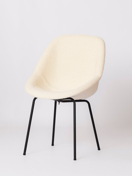 Black Enamel Steel & Lelievre Off White Boucle Chair by Dangles & Defrance