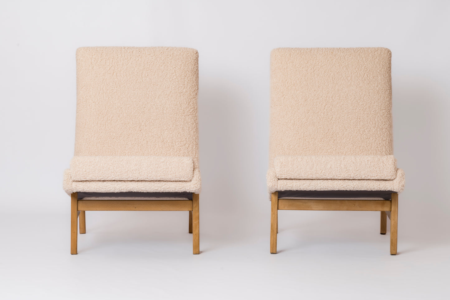 Ash & Cream Boucle Chairs by Guariche, Mortier, Motte for ARP, France, 1955