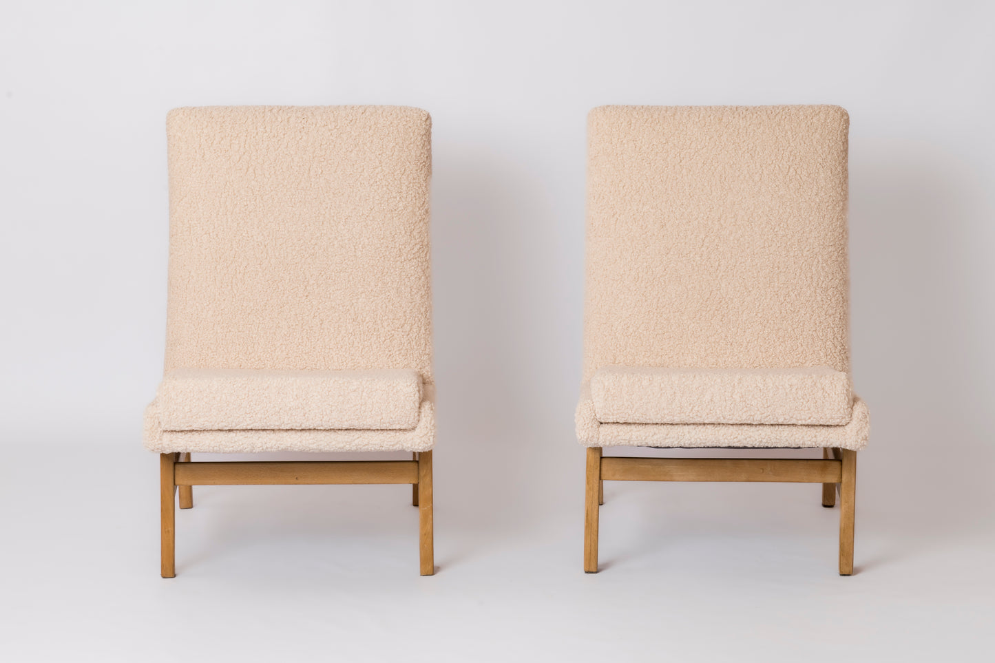 Ash & Cream Boucle Chairs by Guariche, Mortier, Motte for ARP, France, 1955