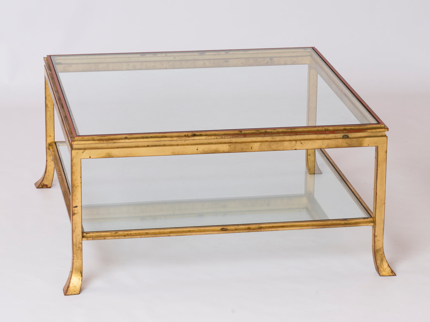 Gold Leaf & Red Patinated Solid Steel "Courbe" Coffee Table by Henri Pouenat