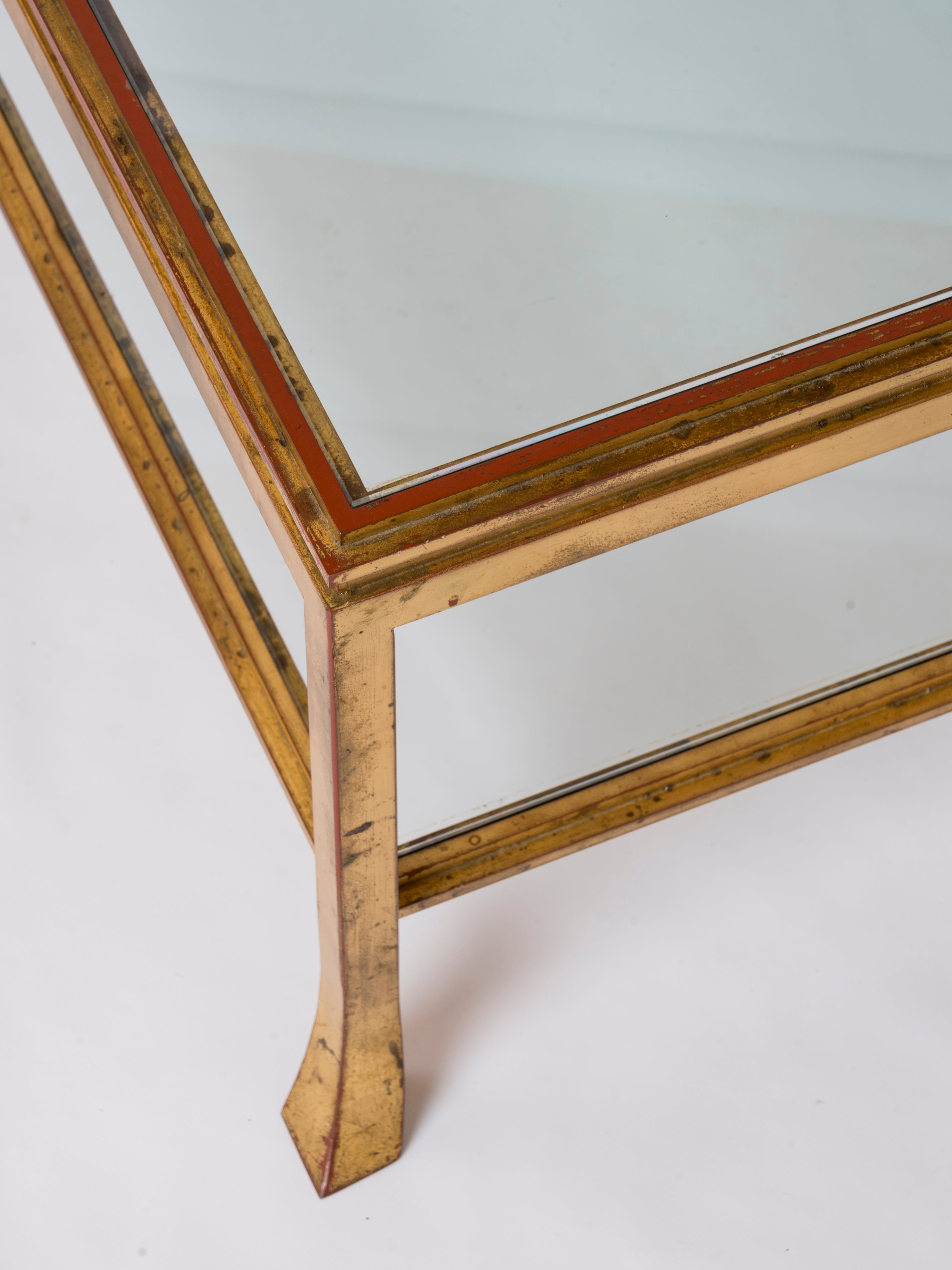 Gold Leaf & Red Patinated Solid Steel "Courbe" Coffee Table by Henri Pouenat