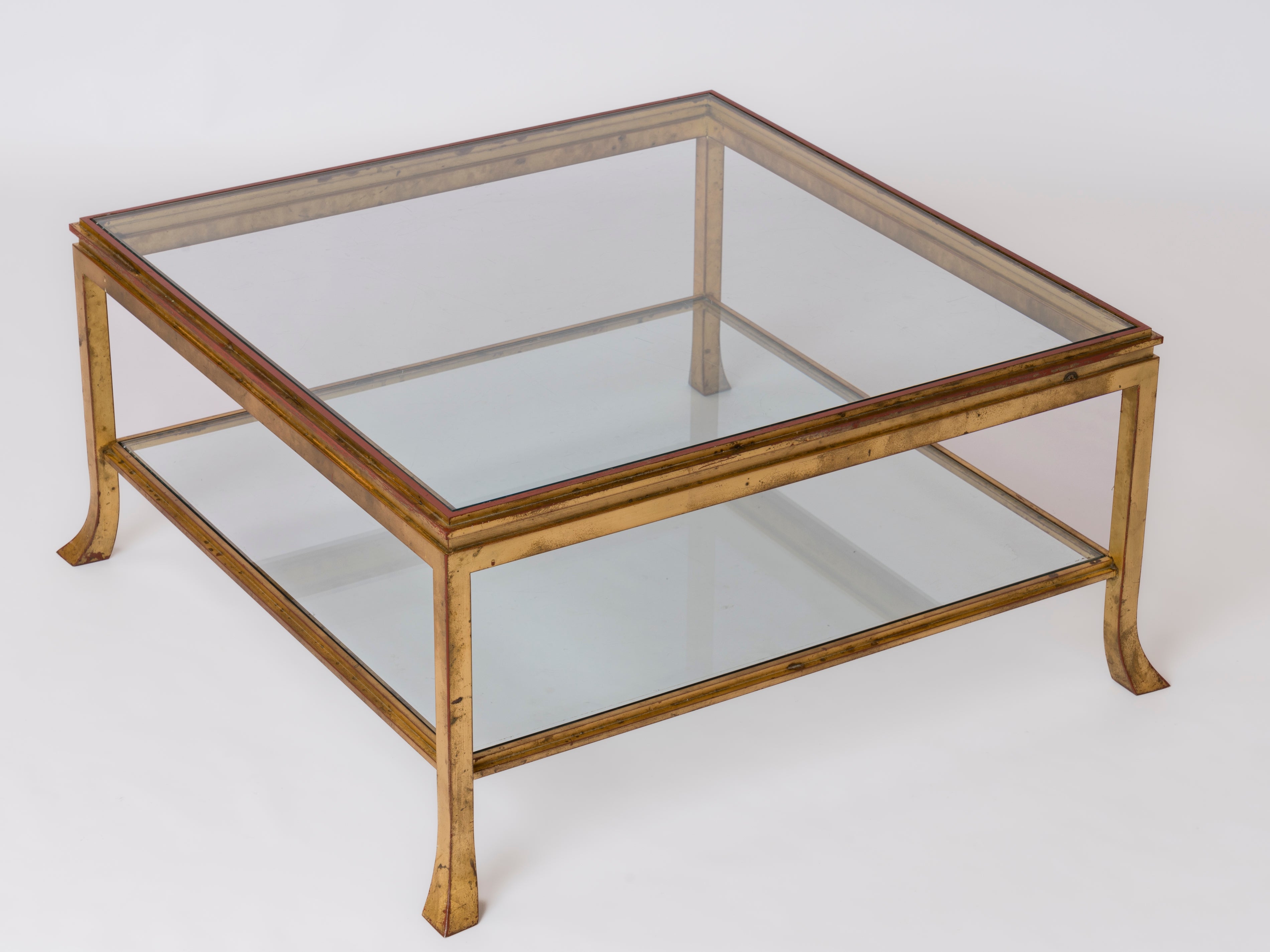 Gold Leaf & Red Patinated Solid Steel "Courbe" Coffee Table by Henri Pouenat