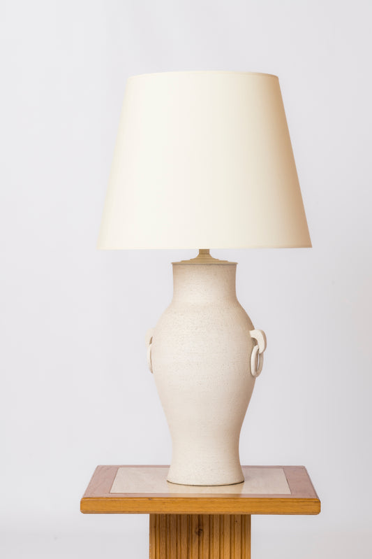 Important Amphora Shaped Lime Chamotte Clay Table Lamp - France 1940's