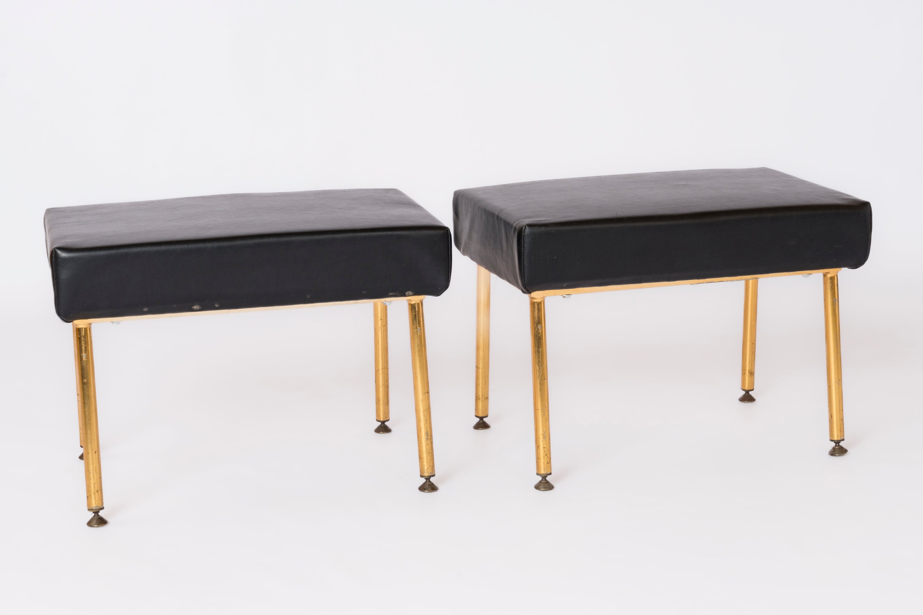 Pair of Midcentury Modern Gilt Metal and Moleskine Stools by Airborne - Netherlands 1960's