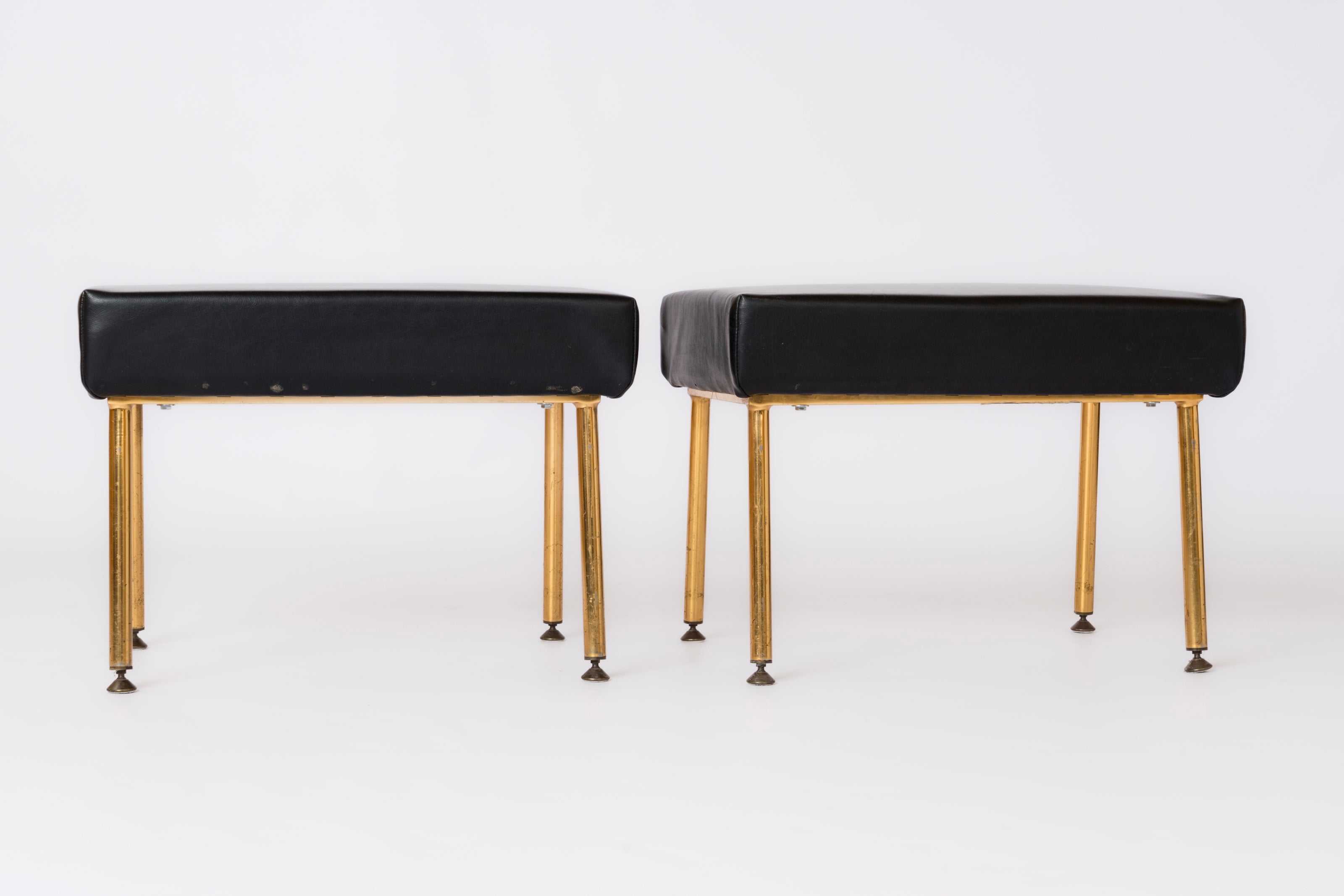 Pair of Midcentury Modern Gilt Metal and Moleskine Stools by Airborne - Netherlands 1960's