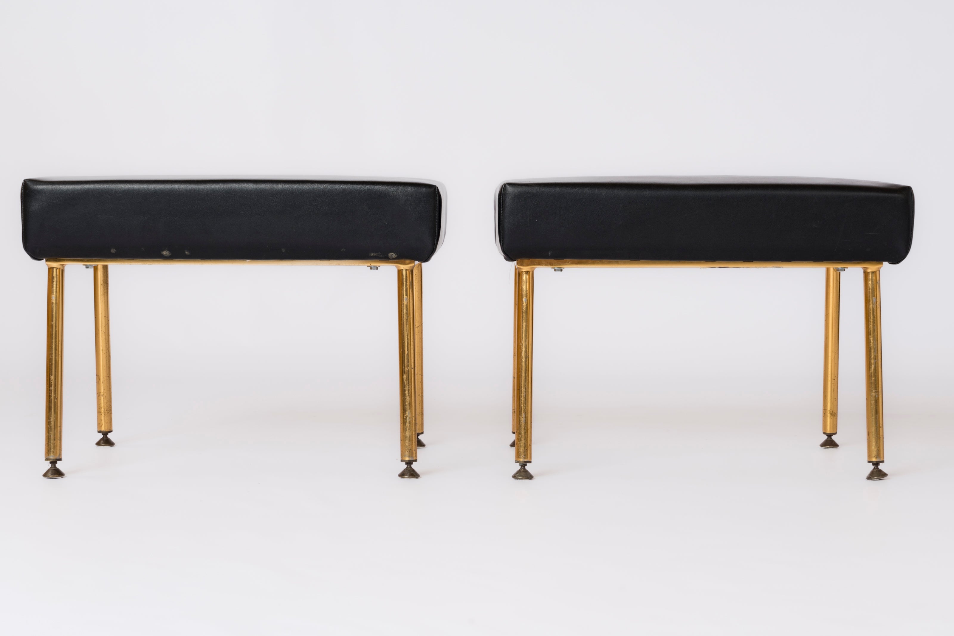 Pair of Midcentury Modern Gilt Metal and Moleskine Stools by Airborne - Netherlands 1960's